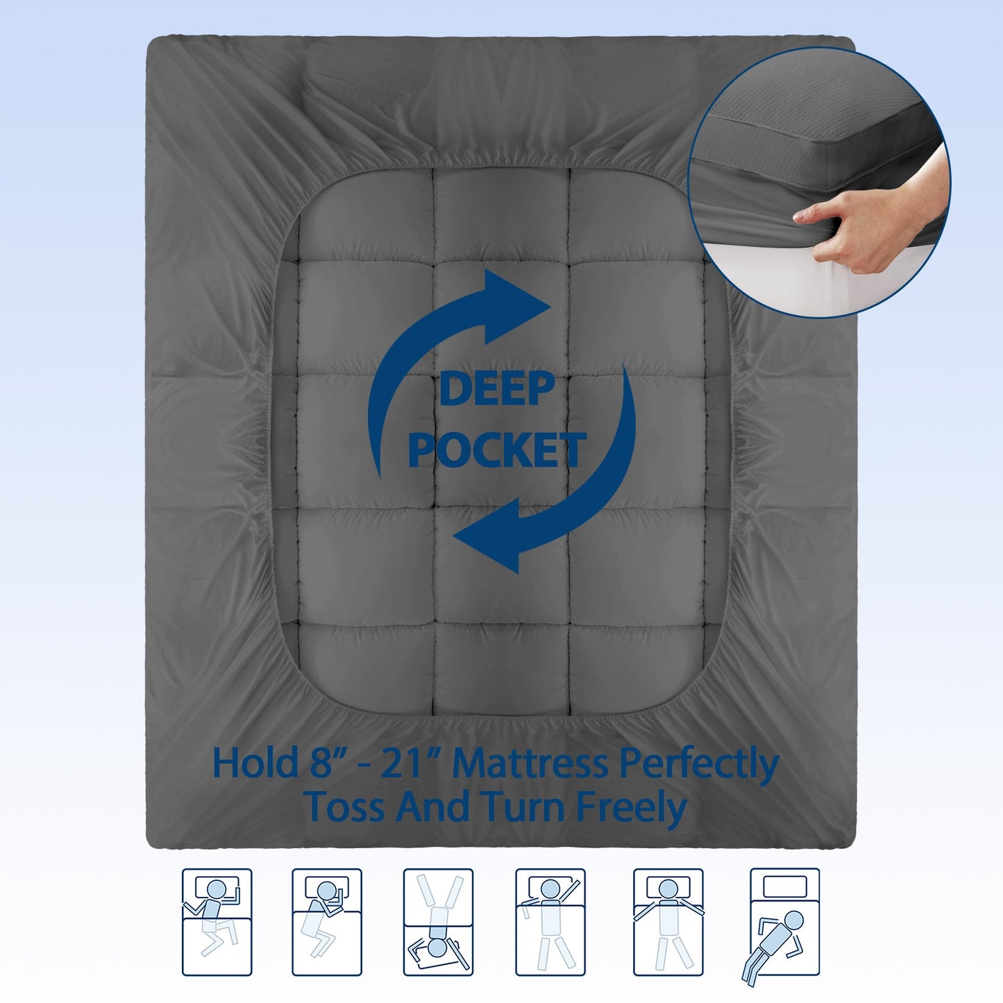 Viscose Bamboo Mattress Topper – Thick Cooling Breathable Pillow Top for Back Pain Relief – Deep Pocket Fits 8-20 Inch Mattresses