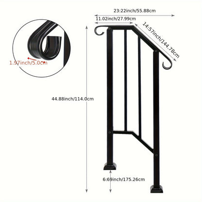Single Tier Matte Black Iron Handrail – Durable Outdoor Stair Rail with Rust-Resistant Coating – Easy to Install & Assemble – Ideal for Home, Garden, or Commercial Use
