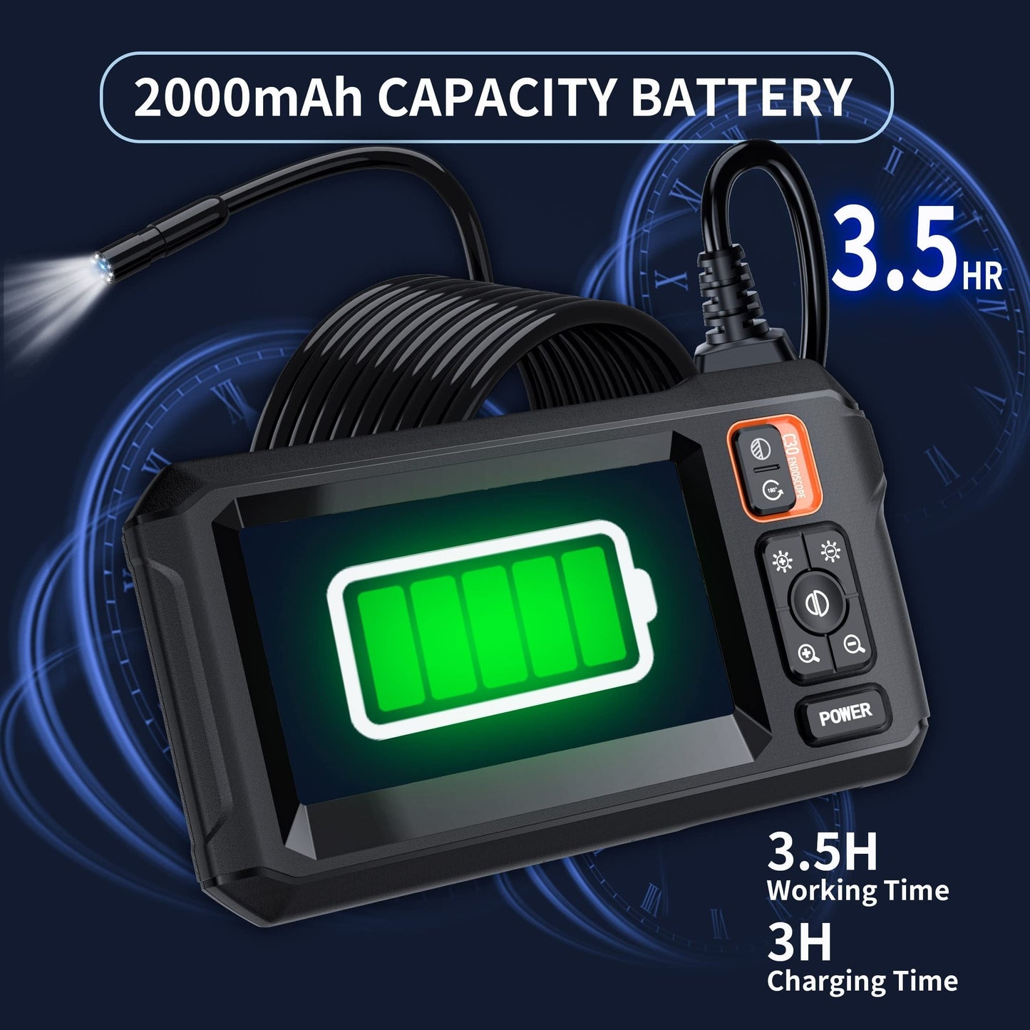 Borescope Camera with Light – IP67 Waterproof 1080P HD Endoscope, 50ft Snake Camera, 4.3” Inspection Camera – Ideal Gadget for Men