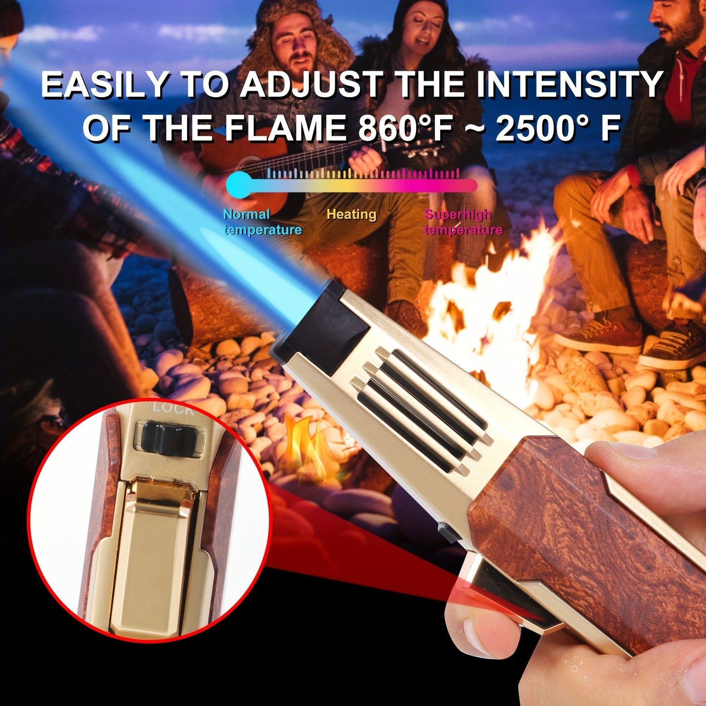 Refillable Butane Torch Lighter – Adjustable Flame Cooking Torch with Safety Lock for BBQ & Baking (Butane Gas Not Included)