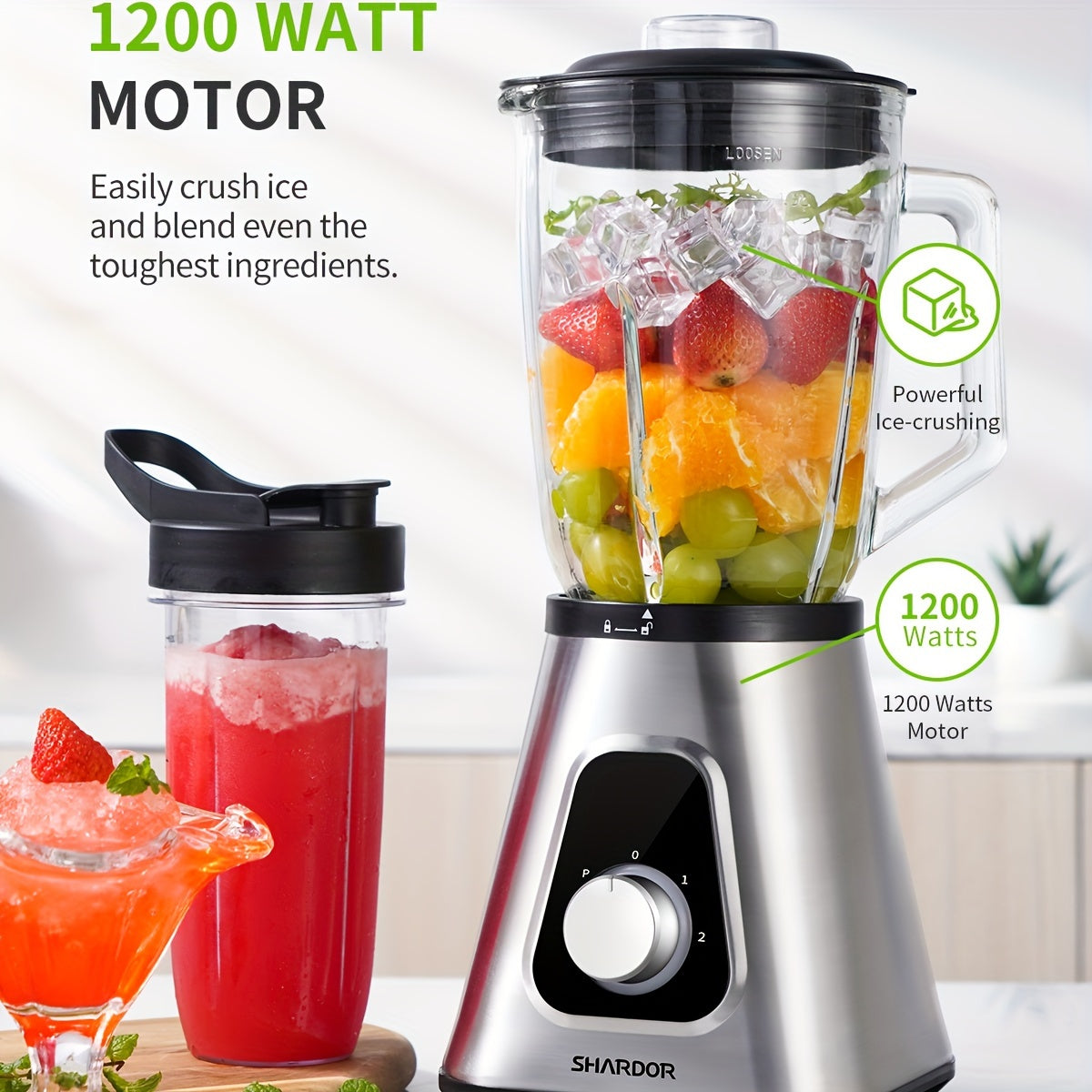 52 oz Large Capacity Countertop Blender – 3-Speed Controls, 22 oz Travel Cup, Two Knife Holders, BPA-Free Glass Jar for Smoothies and Sauces – Silver