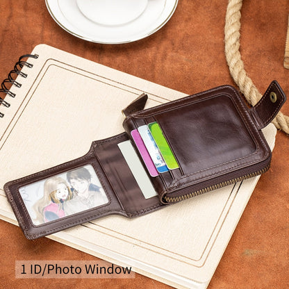 Men's Retro Genuine Leather Multi-Card Wallet with Zip - Large Capacity, Anti-Theft Design