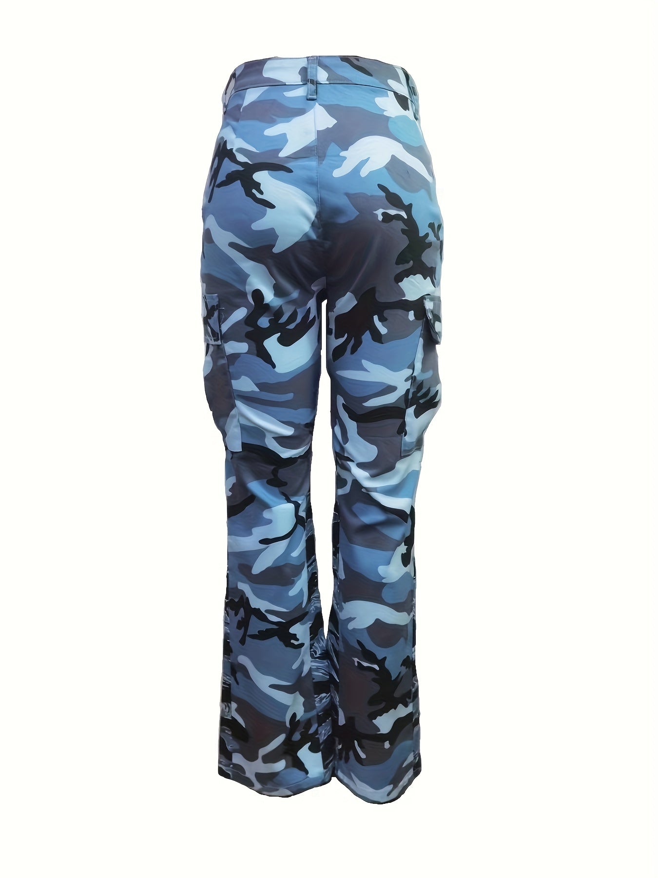 Fashionable High-Waist Camouflage Cargo Jeans – Sleek Straight Fit with Medium Stretch & Stylish Flap Pockets – Trendy High-Rise Denim Pants for Women