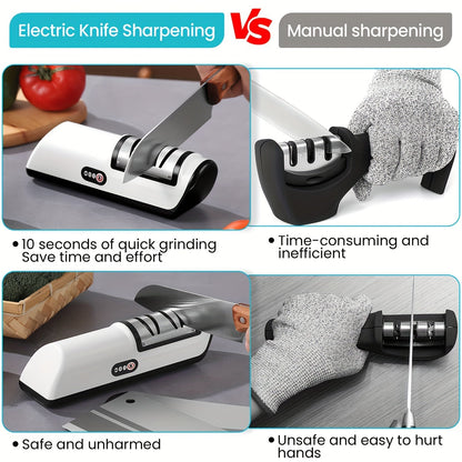 Electric Knife Sharpener – Multifunctional Household Knife Sharpening Tool, Fully Automatic USB Charging with 2 Speed Adjustment for Kitchen Use
