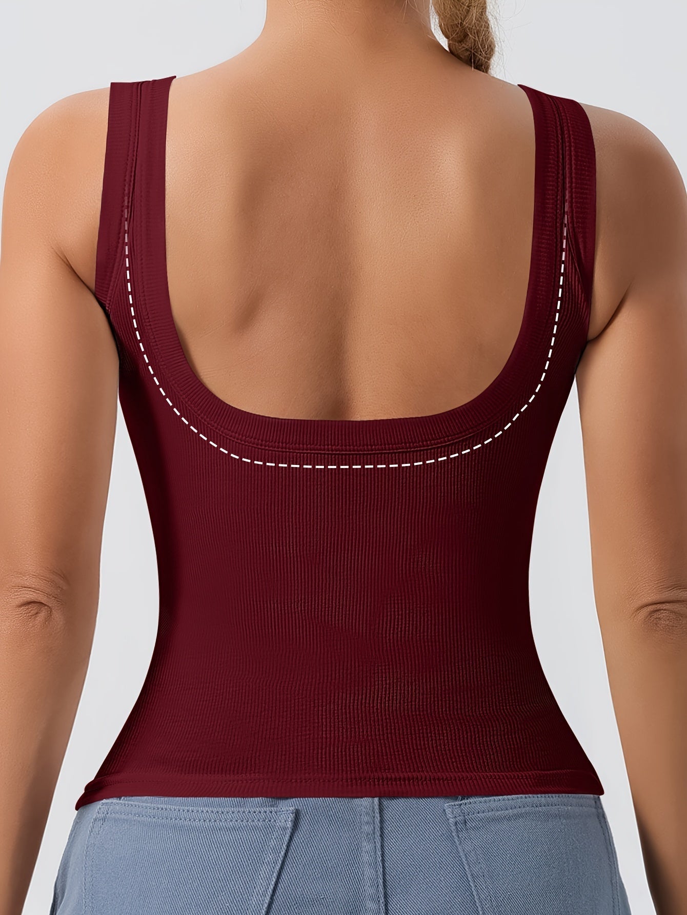 Women's 3-Piece Ribbed U-Back Tank Tops – Slim Fit with Removable Pads, Solid Colors, Casual Layering and Outerwear Camisoles
