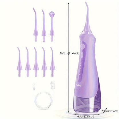 Professional Cordless Water Flosser - 350ml Tank, 8 Tips, 5 Modes, USB Rechargeable, Waterproof and Portable Oral Irrigator for Teeth Cleaning and Plaque Removal
