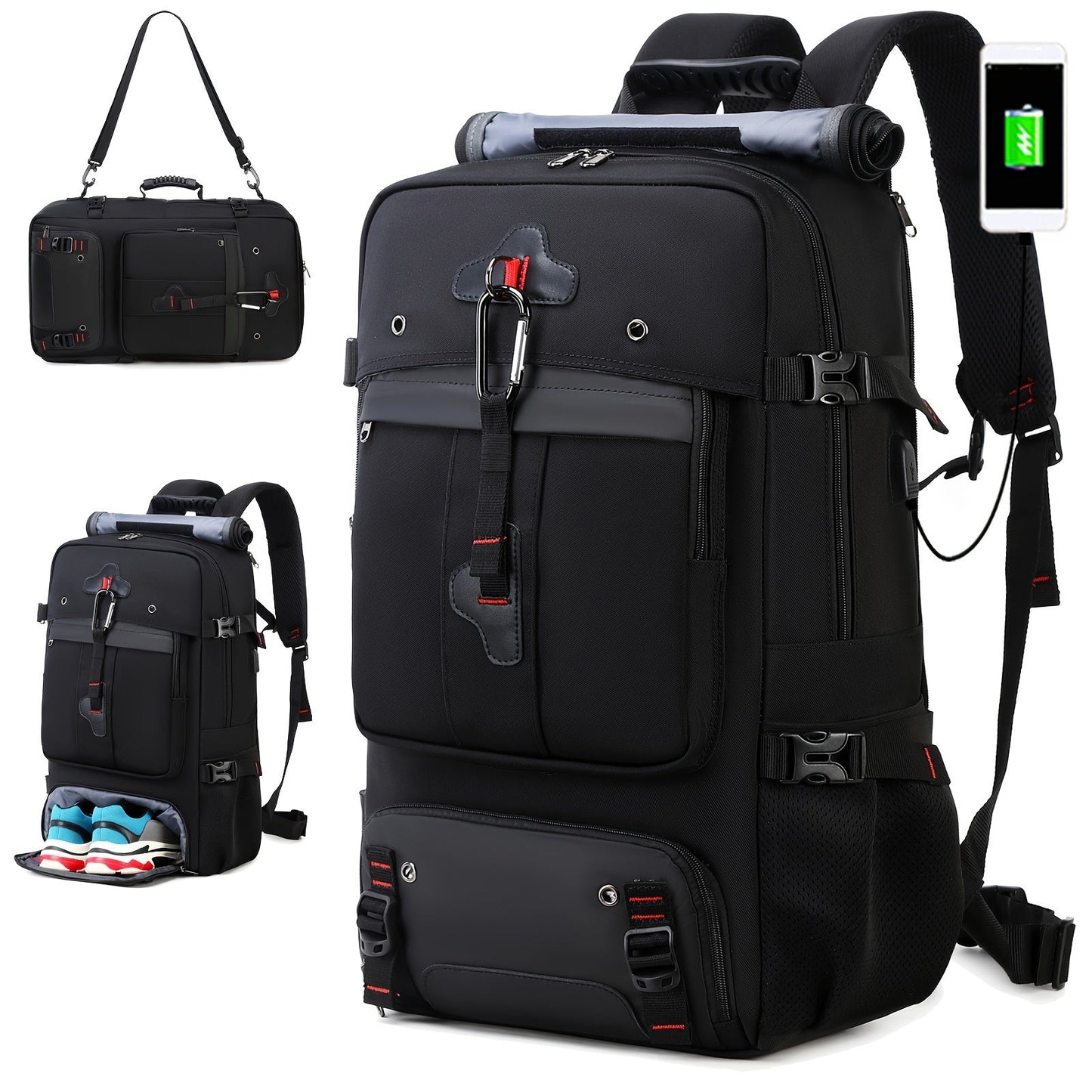 50L Spacious Hiking Travel Backpack - Multi-Functional, Water-Resistant, with Shoe Compartment, Laptop Sleeve, Ventilated Ergonomic Design - Ideal for Outdoor Camping, Sports and Adventures