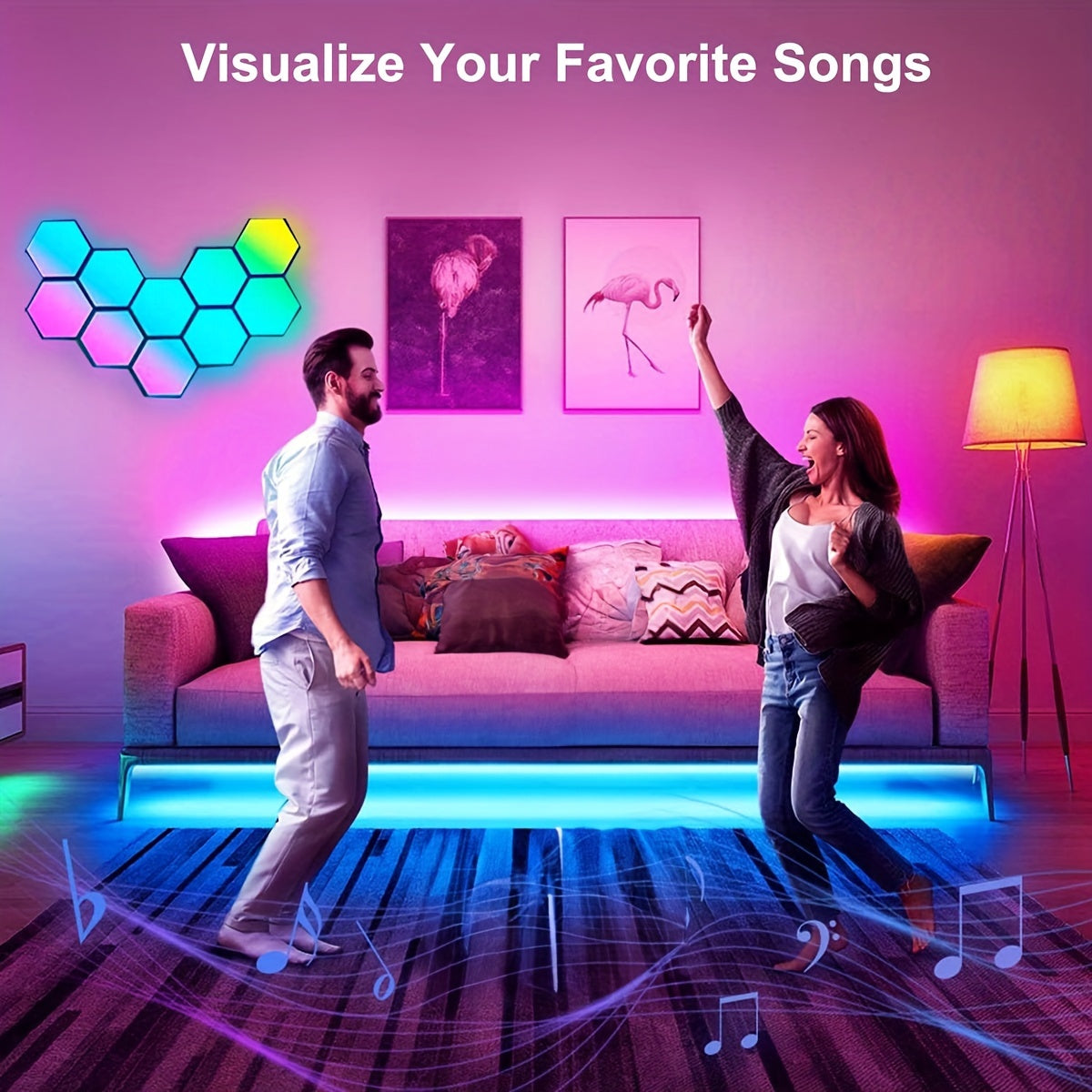 10 Pack Hexagon LED Lights – App-Controlled  Music Sync Features, USB Modern RGBIC Wall Panels for Living Gaming Decor