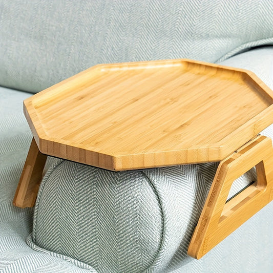 Foldable Bamboo Sofa Armrest Tray – Instant & Stable End Table for Sofa, 9.84" x 5.12", No Power Required, Hardwood Construction
