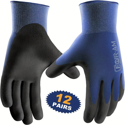 12 Pairs Ultra-Thin Safety Work Gloves - Superior Non-Slip Grip with Comfortable Elastic Knit Wrist Cuff for Effortless Daily Tasks