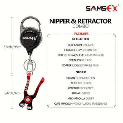 SAMSFX Fishing Scissors with Retractor Combo - Nipper, Wire Clipper, and Line Cutter, Essential Angler Tool for Easy, Precise Cuts with Tether Attachment