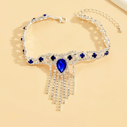 Sparkling Tassel & Blue Rhinestone Ankle Chains - Sexy & Fashionable Jewelry for Women's Parties, Engagements, and Weddings