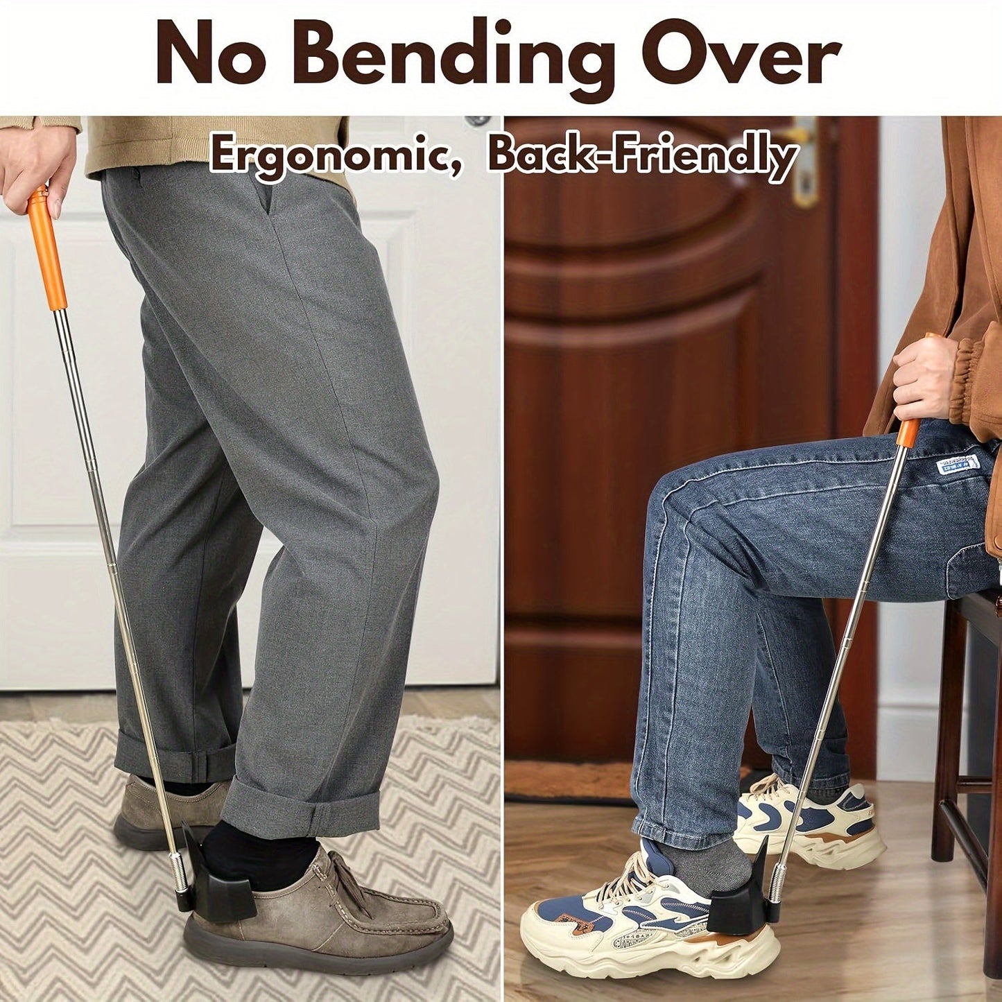 Easy-Reach 31" Stainless Steel Shoe Horn – No Bending Required, Ideal for Sneakers & Boots, Perfect for Seniors