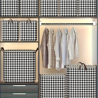 Houndstooth Storage Boxes: Clothes & Blanket Storage Bags, Containers with Handles for Closet Organization