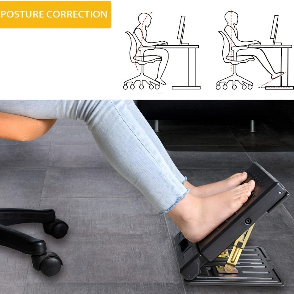 Ergonomic Adjustable Footrest - Height Customizable, Tilt Function, Breathable Mesh, Sturdy Construction - Ideal for Office, Home, and Gaming