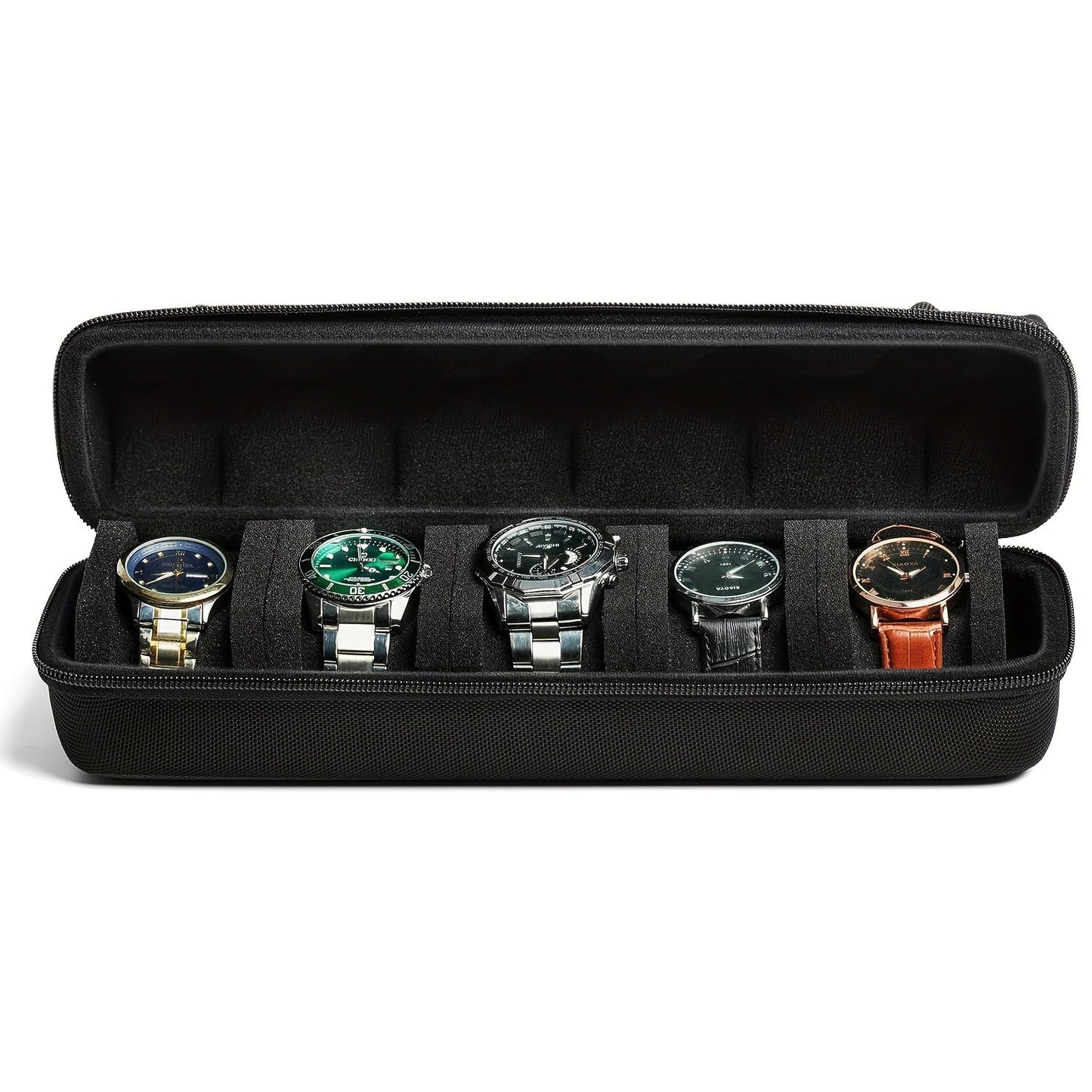 5 Slot Watch Travel Case - Hardshell Storage Organizer Box for Men and Women's Watches with Soft Foam Pillow and Handle