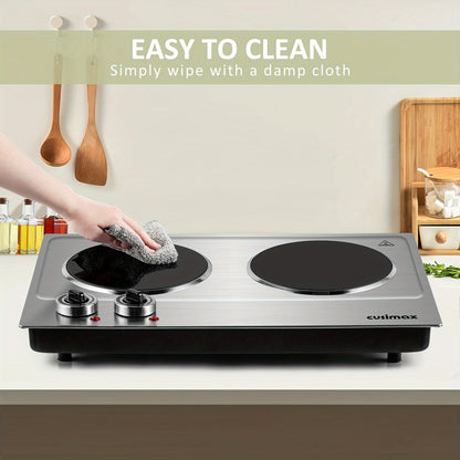 1800W Cusimax Infrared Ceramic Electric Hot Plate - Portable Stainless Steel Countertop Burner with Dual Knob Control - Easy to Clean, Upgraded Version