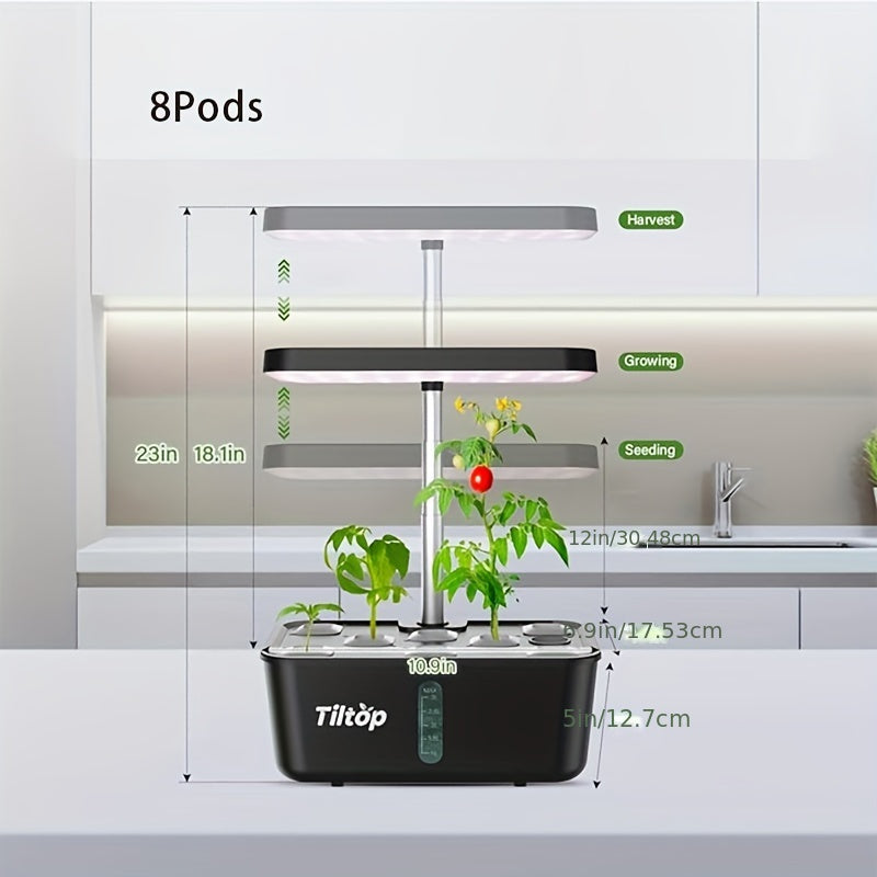 Hydroponics Growing System - 8Pods/12Pods Indoor Herb Garden, Height Adjustable Plant Germination Kit - Countertop Indoor Grow Kit, Black