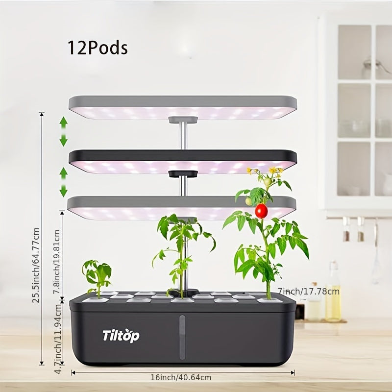 Hydroponics Growing System - 8Pods/12Pods Indoor Herb Garden, Height Adjustable Plant Germination Kit - Countertop Indoor Grow Kit, Black