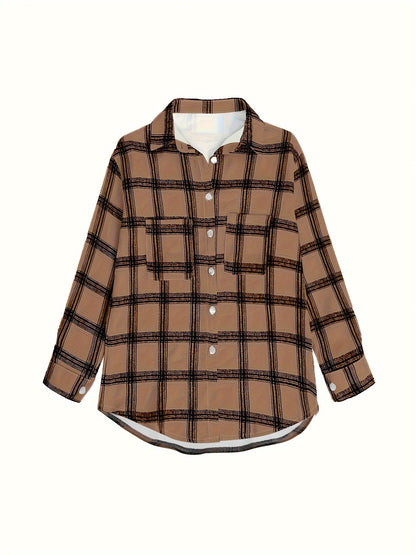 Timeless Plaid Shacket Jacket – Stylish Button-Front Outerwear for Women – Cozy, Versatile & Trendy Long Sleeve Clothing