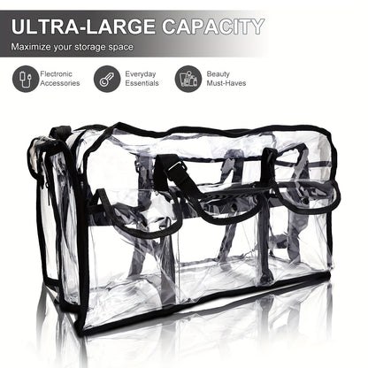 Professional Large Capacity Transparent PVC Makeup Organizer – Waterproof Cosmetic Bag with 6 Pockets and Adjustable Shoulder Strap, Travel-Friendly for MUA and Artists