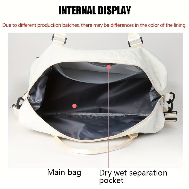 Large Capacity Travel Duffel Bag with Shoe Compartment - Nylon Gym Bag with Cosmetic Pouch, Pull-Out Cover, Hand Washable - Ideal for Weekend and Overnight Trips, Random Print