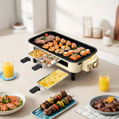 SUSTEAS 2 in 1 Smokeless Electric Grill - 1500W Indoor Kitchen Grill with Non-Stick Removable Plate, Temperature Control, Dishwasher Safe