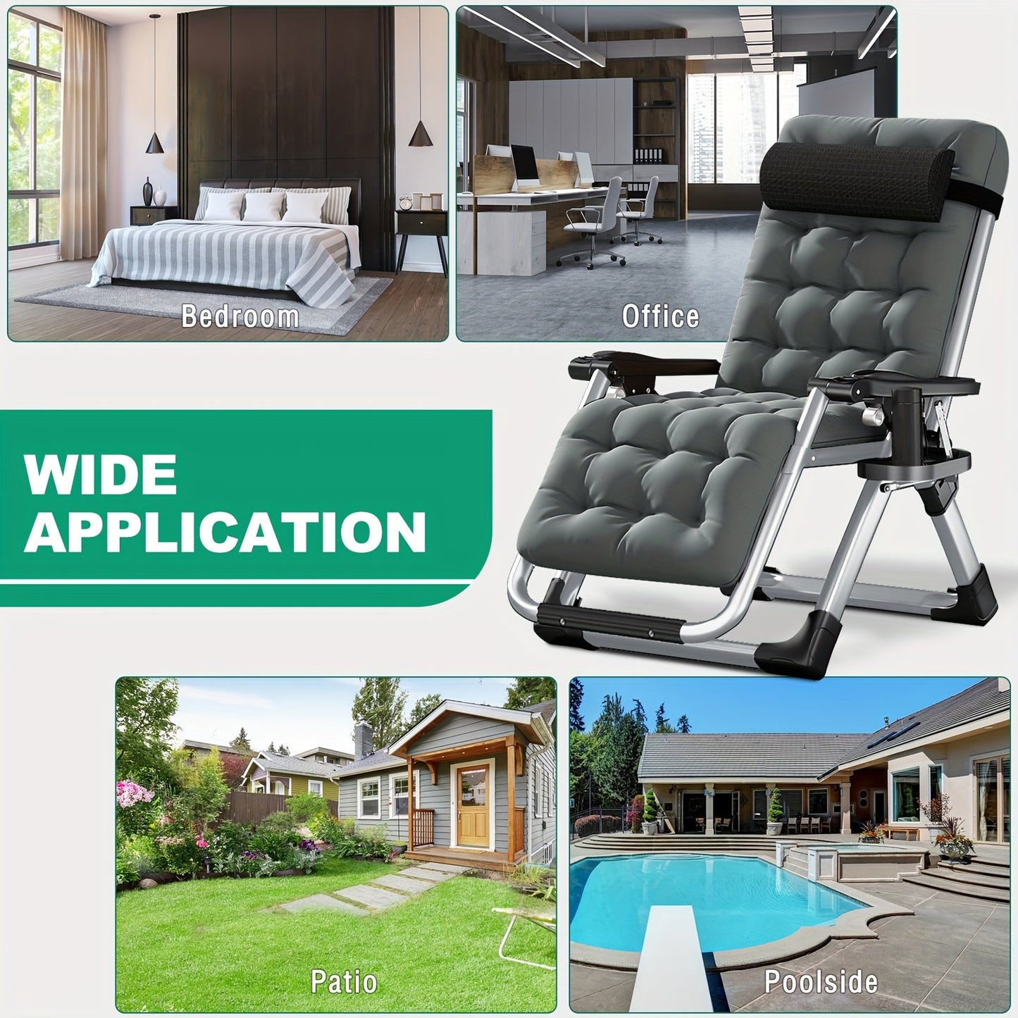 Zero Gravity Chair – Reclining Lounge Chair with Removable Cushion & Cup Holder, Indoor/Outdoor Patio Recliner, Supports Up to 440lbs