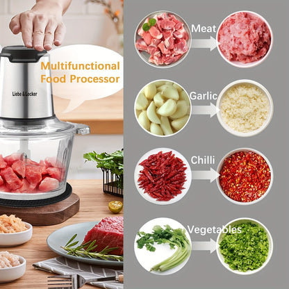 2 Bowl Electric Food Processor with Meat Grinder - 8 Cup Capacity, 4 Sharp Blades for Fruits, Vegetables, Nuts & Baby Food, 2-Speed Settings