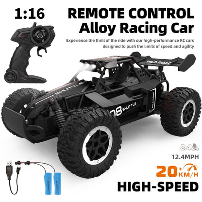 2.4G Double Battery 1:16 Alloy RC Car – High-Speed Up to 20 Km/h, All-Terrain Off-Road Capability, Remote Control – Ideal Electric Toy Car for Halloween and Christmas Gifts
