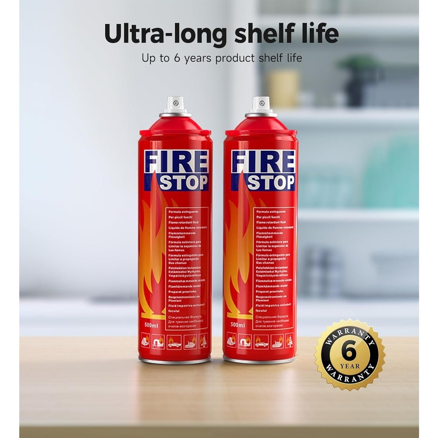 Fire Extinguisher Spray Multi-Pack with Brackets - Portable for Home, Kitchen, Grill, Car - 2, 4, 6-Pack Options - Multi-Class A, B, C, K - Compact 8 in 1 Design