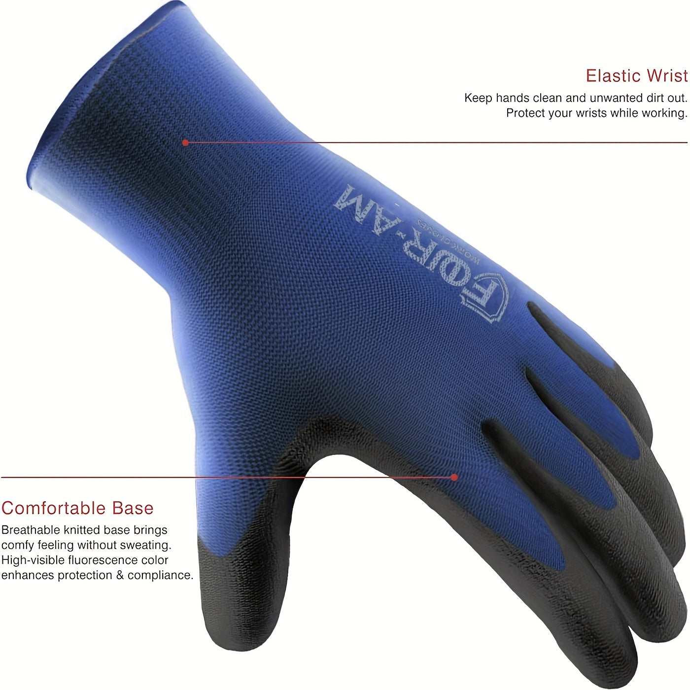 12 Pairs Ultra-Thin Safety Work Gloves - Superior Non-Slip Grip with Comfortable Elastic Knit Wrist Cuff for Effortless Daily Tasks