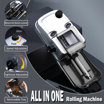 3-in-1 Electric Pre Roll Machine – Automatic Tobacco Roller for 6.5mm & 8mm Tubes and Pre Roll Cones – Fast, Easy Rolling with Adjustable Speed and Compact Design