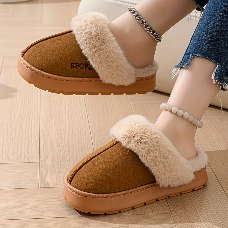 Cozy Women's Slip-On Mules - Soft Fleece Lining, Non-Slip EVA Sole, Casual Solid Color Home Shoes