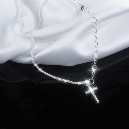 2pcs 925 Sterling Silver Wavy Cross Anklet Set for Women – Beach Star Anklet Gift for Holiday