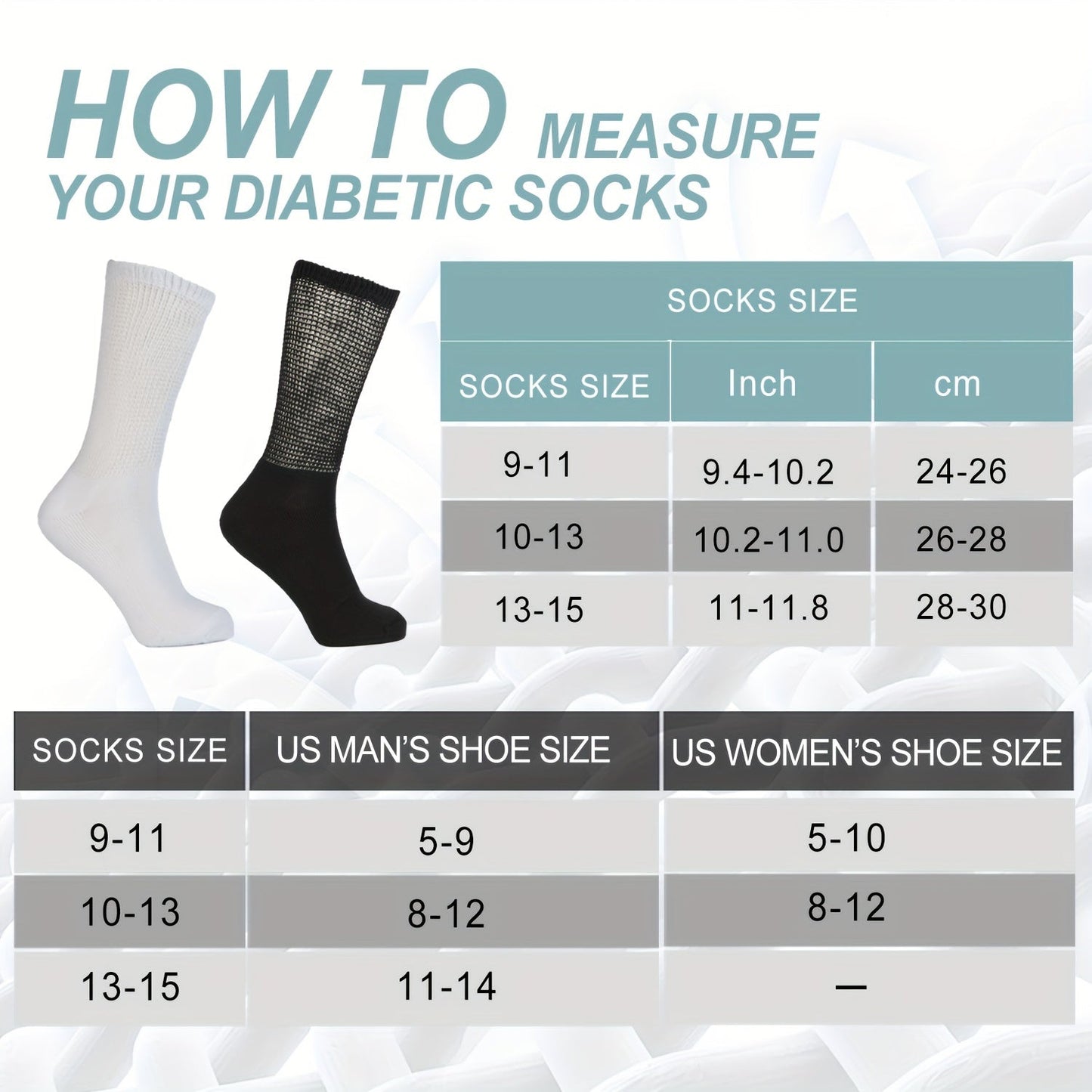 4 Pairs Diabetic Socks - Loose Fit, Non-Binding Seamless Cuff, Extra Wide Crew Socks for Men and Women