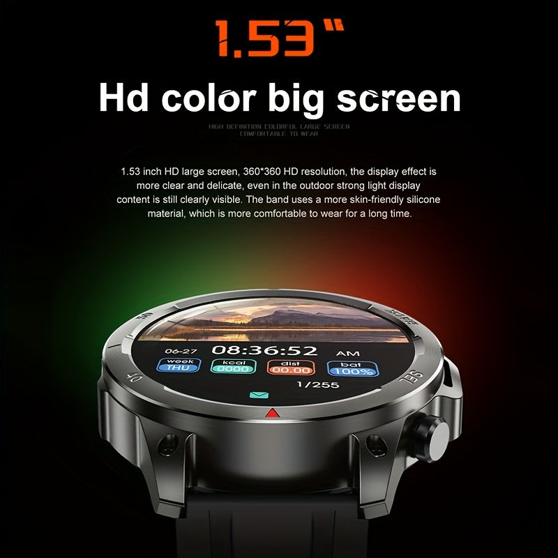 2024 GPS Smart Watch for Men – LED Lighting, 360x360 HD Screen, AI Voice, Wireless Call, NFC, Compass, Sport and Fitness Tracker, Ideal for Father’s Day Gift