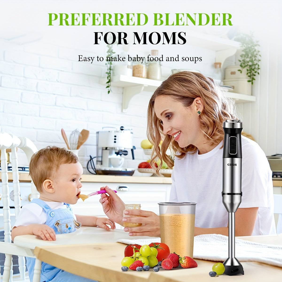 1000W 6-in-1 Immersion Blender - Powerful Handheld Blender with 20-Speed, Turbo Mode, Dough Hooks, Egg Beaters, Whisk, 800ml Beaker, 600ml Chopper, Titanium Blades, BPA-Free, Scratch-Resistant Design for Effortless Mixing, Bl