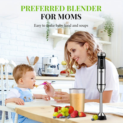1000W 6-in-1 Immersion Blender - Powerful Handheld Blender with 20-Speed, Turbo Mode, Dough Hooks, Egg Beaters, Whisk, 800ml Beaker, 600ml Chopper, Titanium Blades, BPA-Free, Scratch-Resistant Design for Effortless Mixing, Bl