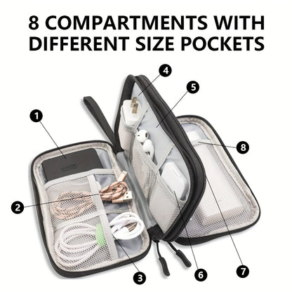 8 Compartment Travel Organizer with Waterproof Pockets - Ideal for Organizing Electronics and Accessories on the Go