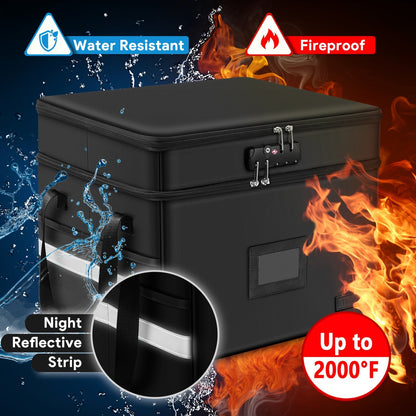 Fireproof Document Box with Lock - 2 Layer File Storage Organizer with 5 Tabs and Insert, Portable Cabinet with Handle for Letter/Legal Size Folders and Certificates