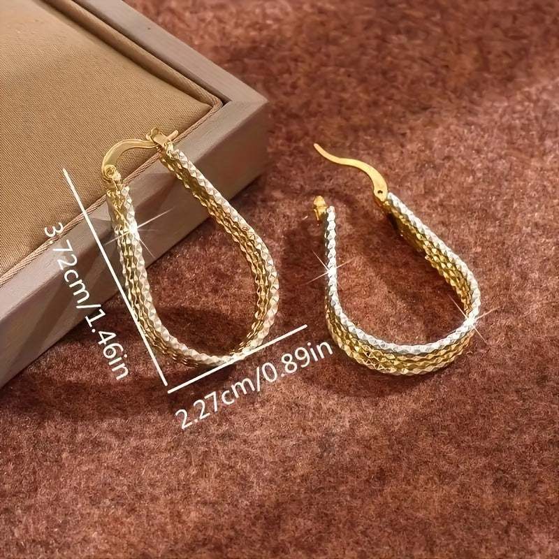 Golden Copper Water Droplet Ripple Hoop Earrings - Elegant Minimalist Oval Earrings for Women