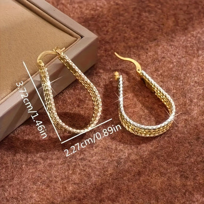 Golden Copper Water Droplet Ripple Hoop Earrings - Elegant Minimalist Oval Earrings for Women