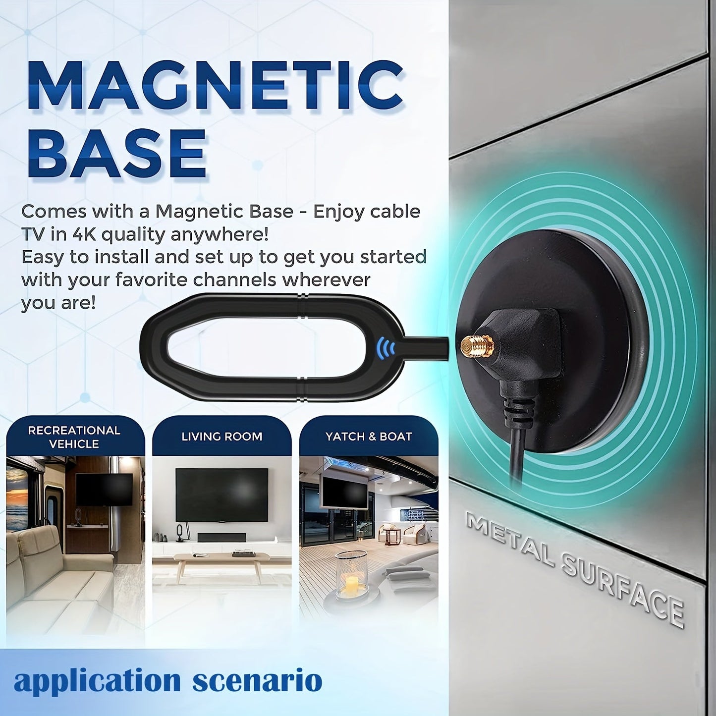 320+ Miles Long Range TV Antenna Pro – 360° Reception, 4K/1080P Compatible, High Gain Signal, Magnetic Base for Easy Indoor/Outdoor Installation, Weather Resistant