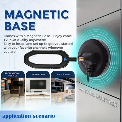 320+ Miles Long Range TV Antenna Pro – 360° Reception, 4K/1080P Compatible, High Gain Signal, Magnetic Base for Easy Indoor/Outdoor Installation, Weather Resistant