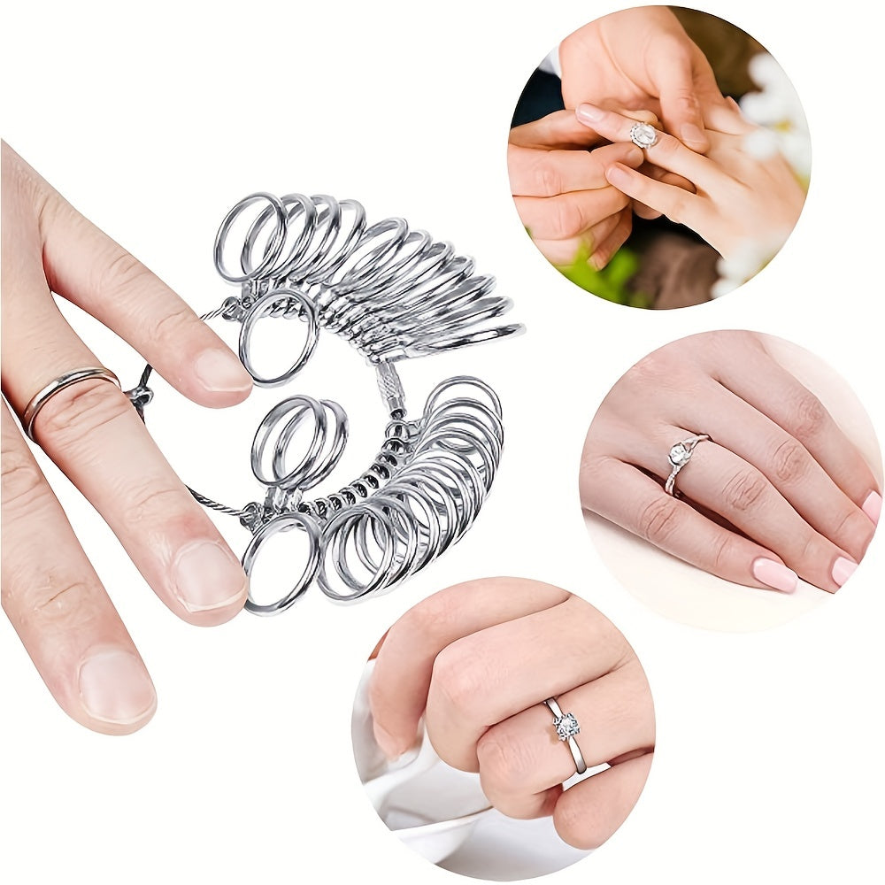 Metal Ring Sizer Measuring Tool Set - Finger Sizing Gauge for Women & Men, US Sizes 0-13 Including Half Sizes