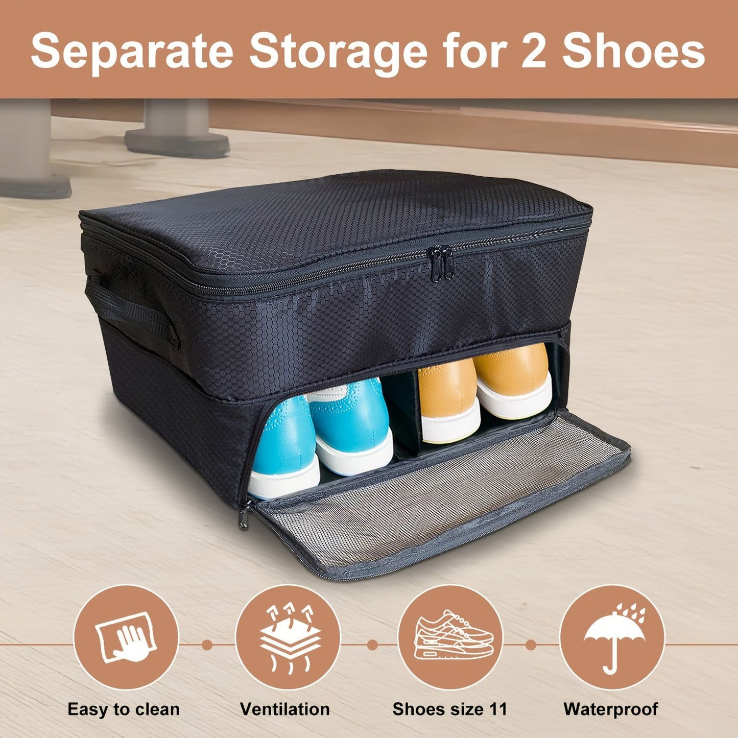 2 Layer Waterproof Golf Trunk Organizer - Spacious Storage for Shoes, Golf Balls, Tees, Clothes, Gloves, and Accessories, Ventilated Compartments, Easy to Clean and Durable