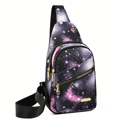 Starry Sky Nylon Sling Backpack for Women - Casual Sports Travel Crossbody Chest Bag, Adjustable Shoulder Strap, Multi-Pocket Fanny Pack