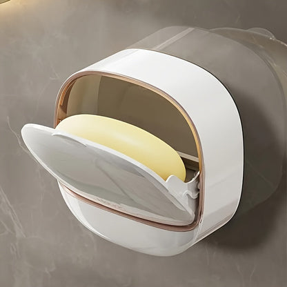 Wall-Mounted Soap Dish with Lid – No Drill, Double-Layer Holder for Bathroom & Kitchen Storage