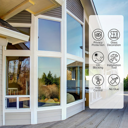 Classic One Way Privacy Window Film - 3mil PVC, Peel and Stick Sun Blocking Reflective Mirror Film with Anti-UV - Daytime Privacy for Home and Office